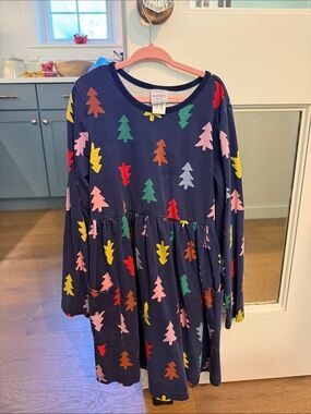 Hanna Andersson Navy Multicolor Tree Print Long Sleeve Dress